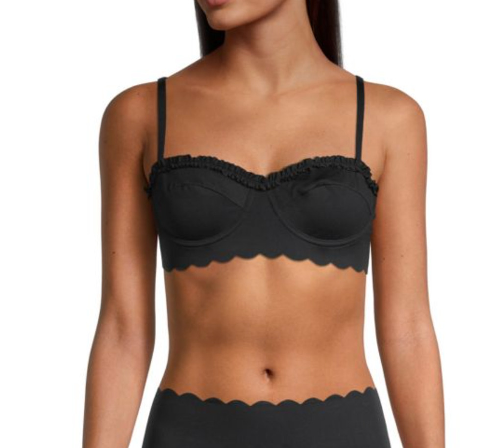 Agua Bendita Inca Bikini Top Size M Black ruffle detail and a scalloped hem swim